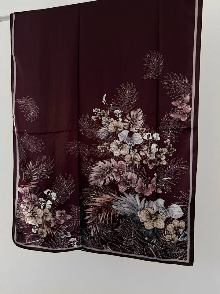 Hijab Satiné Strass motifs fleurs