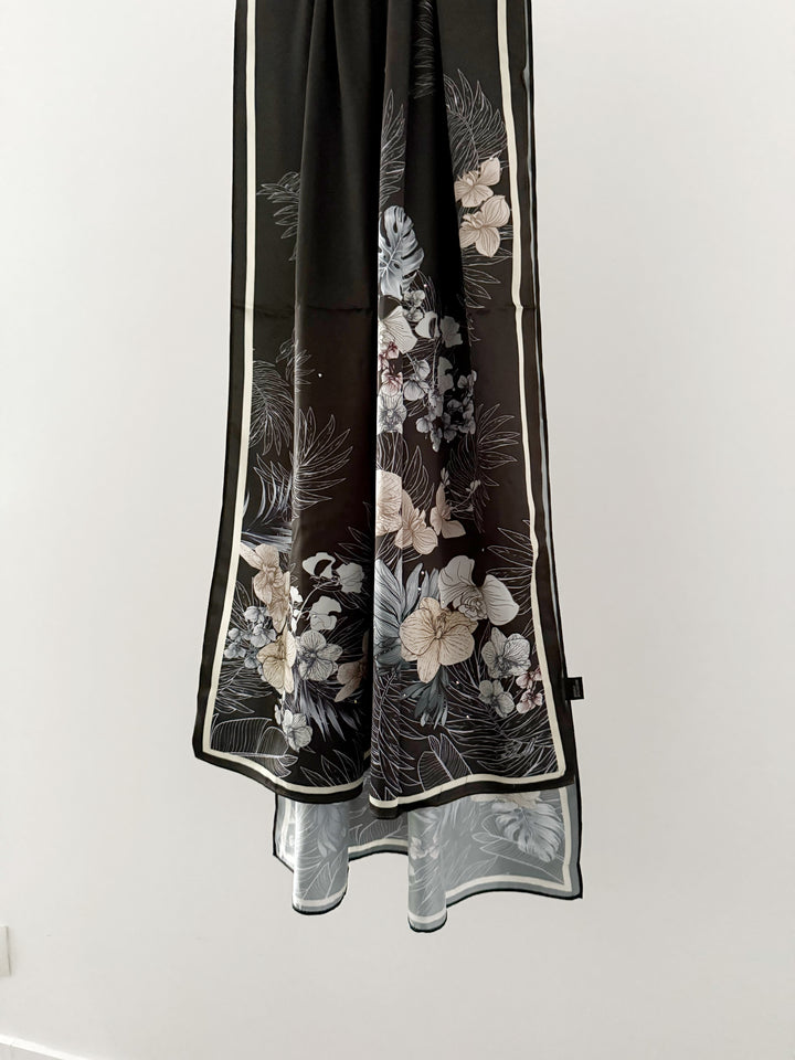 Hijab Satiné Strass motifs fleurs