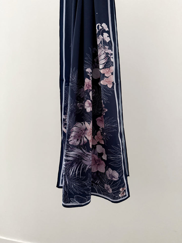 Hijab Satiné Strass motifs fleurs