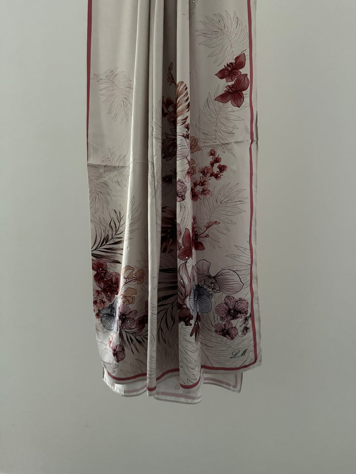 Hijab Satiné Strass motifs fleurs
